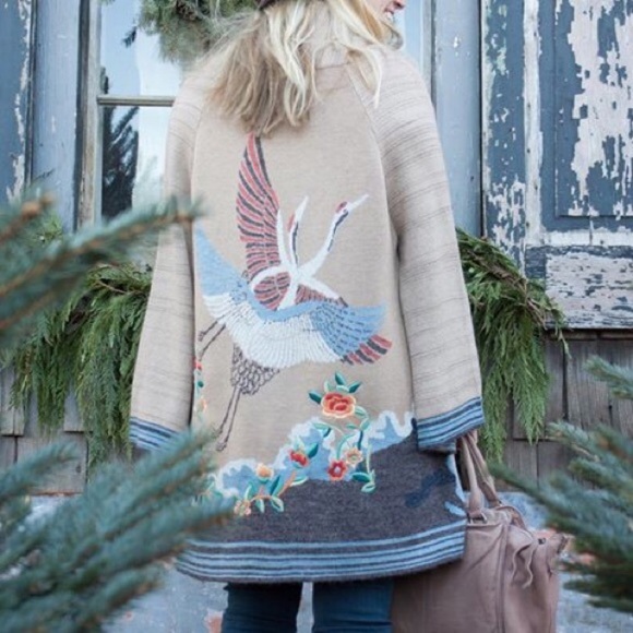 Anthropologie Hwr Monogram Crane Kimono 